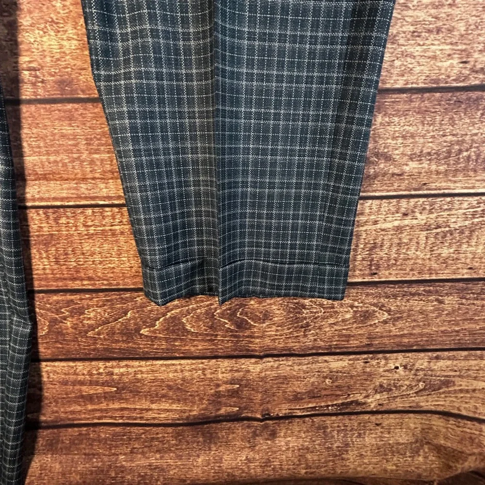 J. Hilburn Reda 1865 Blue Grid Check Pleated Cuffed Wool Dress Pants Mens 38x31